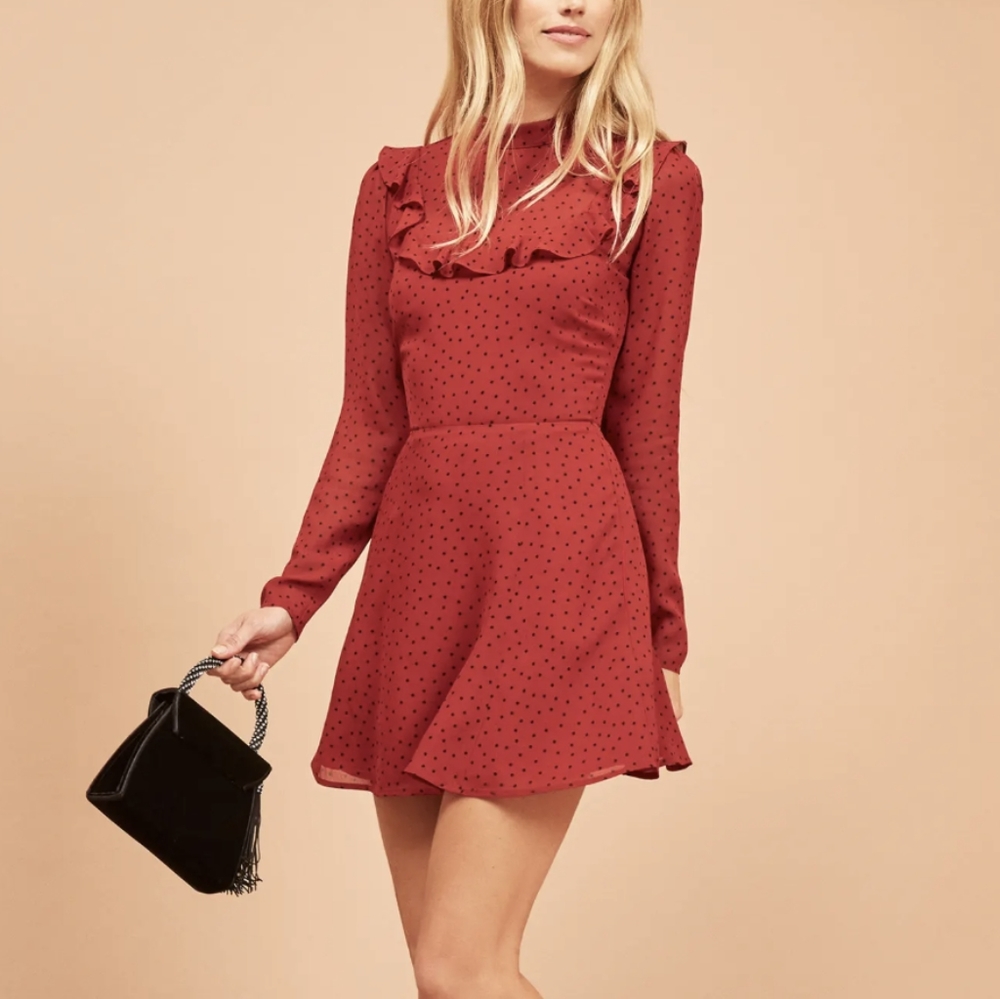 REFORMATION Red Polka Dot Spark Dress